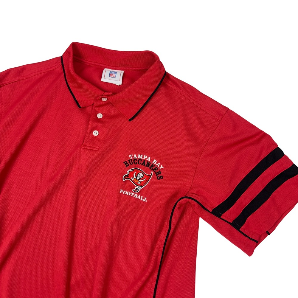 RARE 90s Tampa Bay Buccaneers NFL Football Polo Shirt Red Black Stripes Size XL